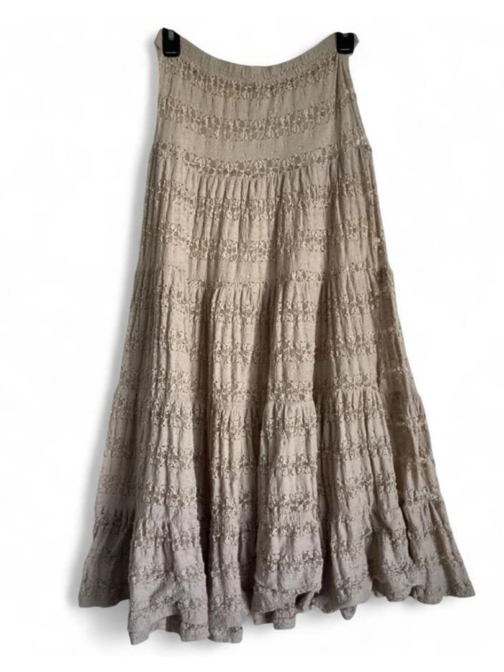 XXI Women's Beige Lace Tiered Maxi Skirt XS Regular Elastic Waist Pull On Y2k